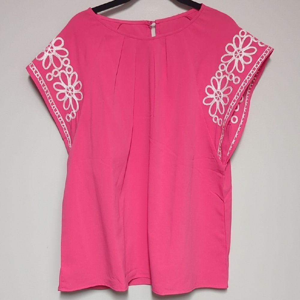 Pink Floral Embroidered Women's Top